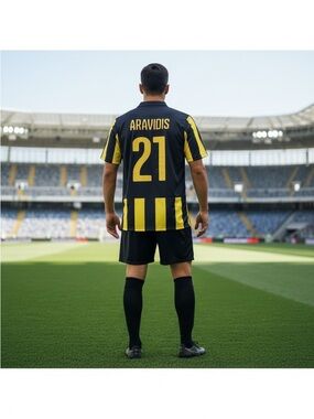 Black & Yellow Men’s Soccer Jersey Aravidis 21 Sz XL